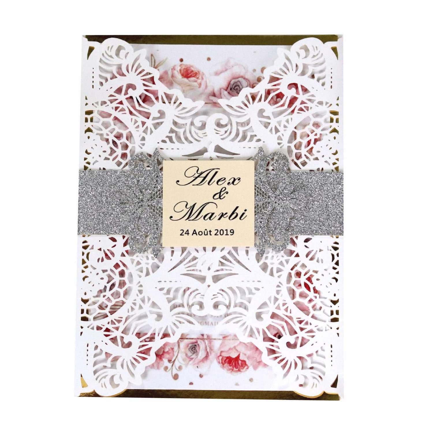 Wedding Invitation Rectangle Slap-up Invitation Card Laser Holiday Card With  Paper Tape